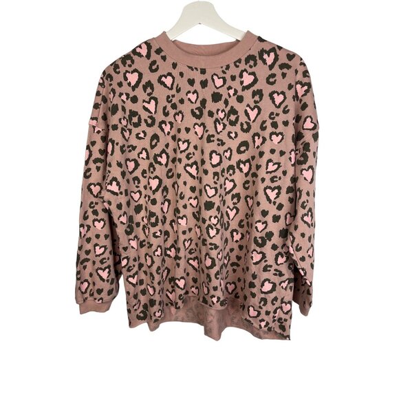 Mighty Fine Leopard Print Sweatshirt Pink Animal Print Pullover Women’s XS - Picture 1 of 9